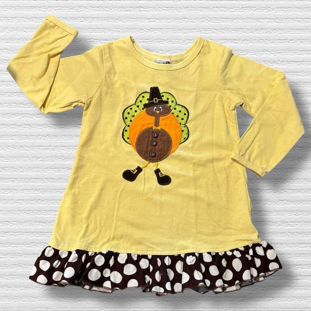 Bailey Boy’s Thanksgiving Turkey Ruffle Tunic Dress 4t Vintage USA Yellow